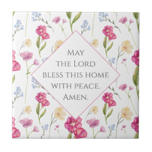 Custom Christian Text Pink Watercolor Wildflower Tile