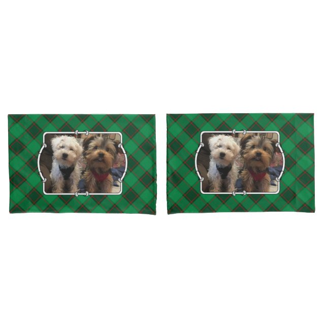 Custom Christmas 2 Photo Frame Red and Green Plaid Pillowcase (Front-Set)