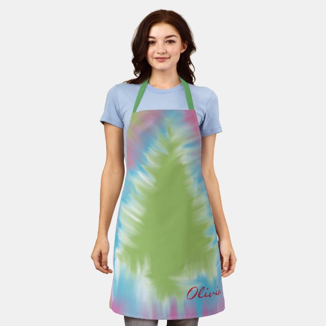 Custom Christmas Apron - Tie Dye Tree Name Gift (Worn)