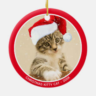 Custom Christmas Baby Kitty Cat Photo Ceramic Ornament