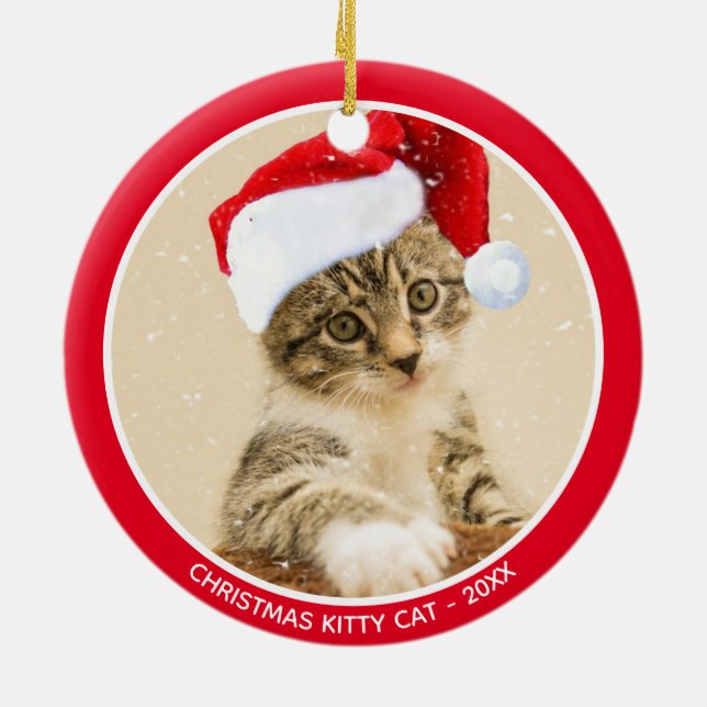 Custom Christmas Baby Kitty Cat Photo Ceramic Ornament (Back)