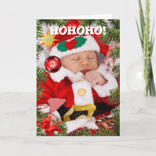 Custom CHRISTMAS BABY SANTA SEASON'S GREETING Holiday Card