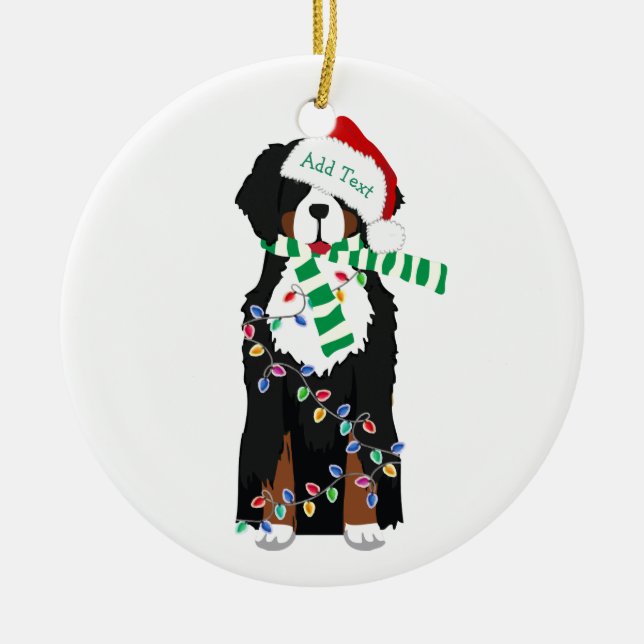 Custom Christmas Bernese Mountain Holiday Dog Ceramic Ornament (Front)