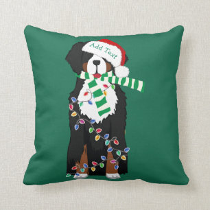 Custom Christmas Bernese Mountain Holiday Dog Throw Pillow