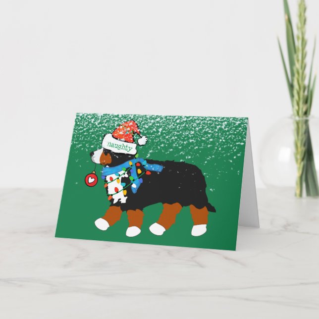 Custom Christmas Bernese Mountain Naughty Dog Holiday Card (Front)