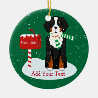 Custom Christmas Bernese Mt Dog Letter To Santa Ceramic Ornament