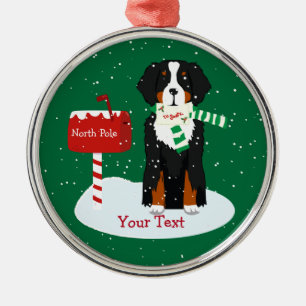 Custom Christmas Bernese Mt Dog Letter To Santa Metal Ornament