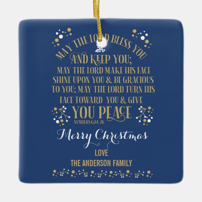 Custom Christmas Blessing Numbers 6:24-26 Photo Ceramic Ornament (Front)