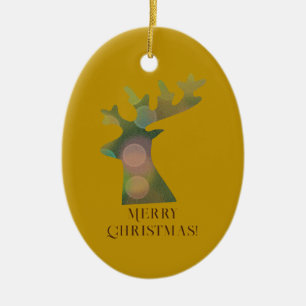 Custom Christmas Bokeh Reindeer Head Bronze Gold Ceramic Ornament