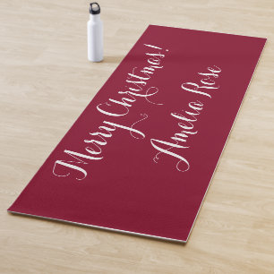 Custom Christmas Burgundy Candy Cane White Script Yoga Mat
