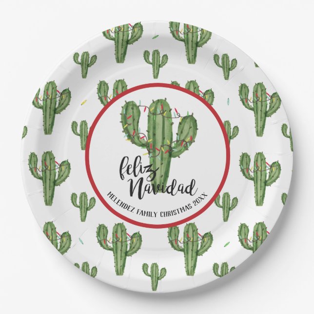 Custom Christmas Cactus Paper Plates (Front)