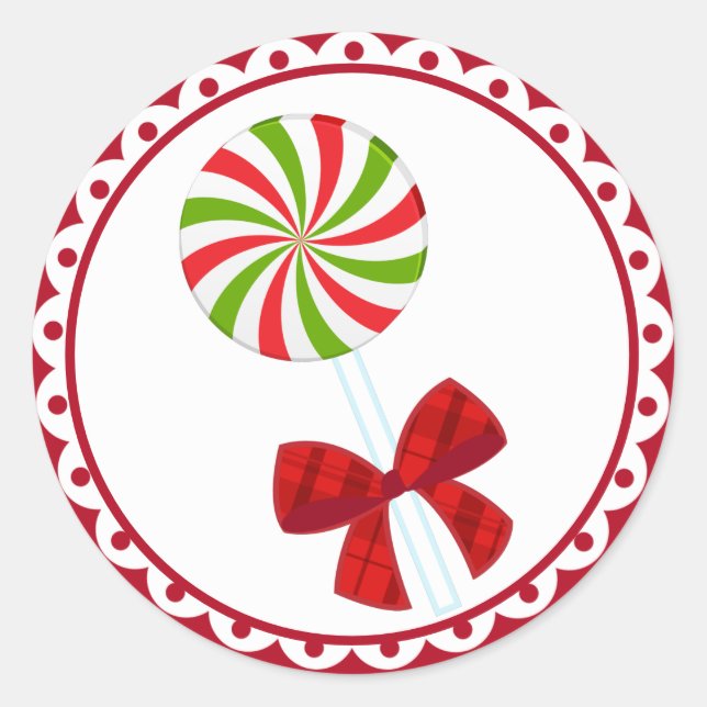Custom Christmas Candy Cane   Classic Round Sticker (Front)