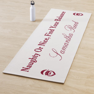 Custom Christmas Candy cane White Burgundy Name Yoga Mat