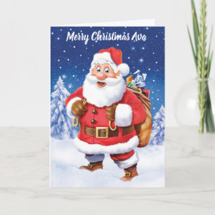 custom Christmas card Jolly Santa and toy sack