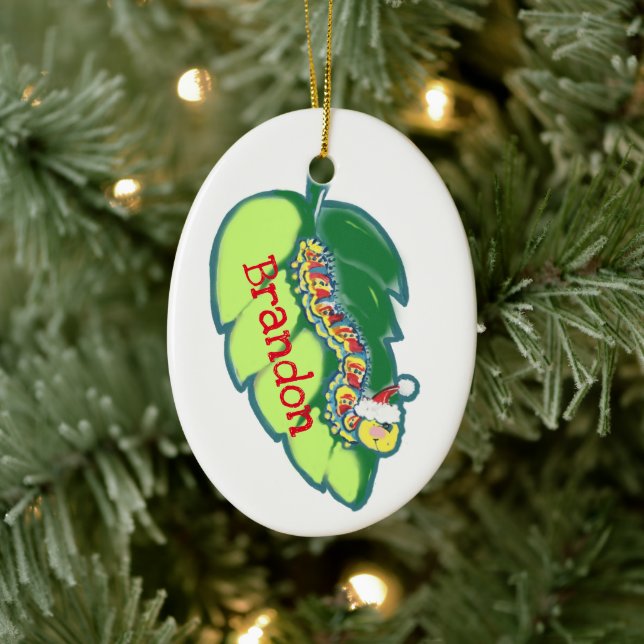 Custom Christmas Caterpillar Legend Tradition Date Ceramic Ornament (Tree)