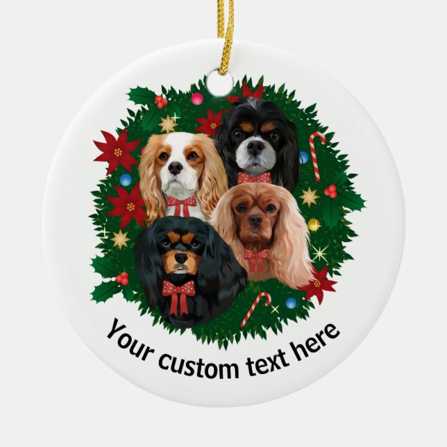 Custom Christmas Cavalier King Spaniel  Ceramic Ornament (Front)