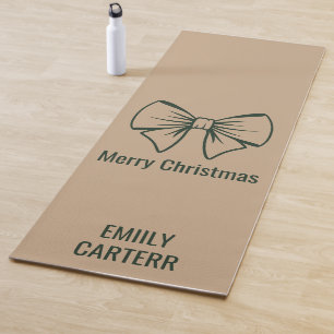 Custom Christmas Champagne Beige Forest Velvet Bow Yoga Mat