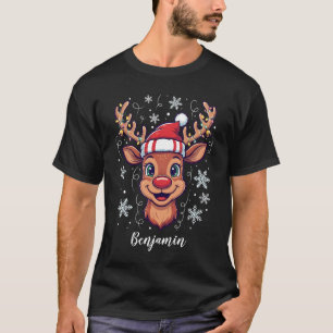 Custom Christmas Cheer Cute Reindeer in Hat  T-Shirt