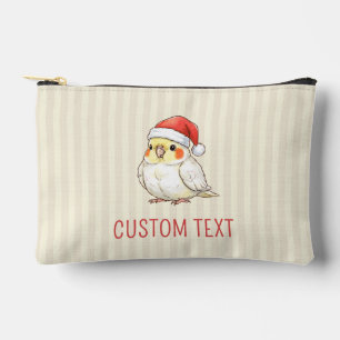 Custom Christmas Cockatiel Wearing Santa Hat Accessory Pouch