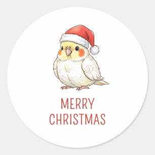 Custom Christmas Cockatiel Wearing Santa Hat Classic Round Sticker