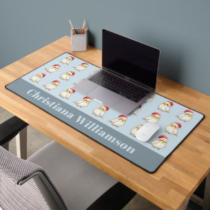 Custom Christmas Cockatiel Wearing Santa Hat Desk Mat