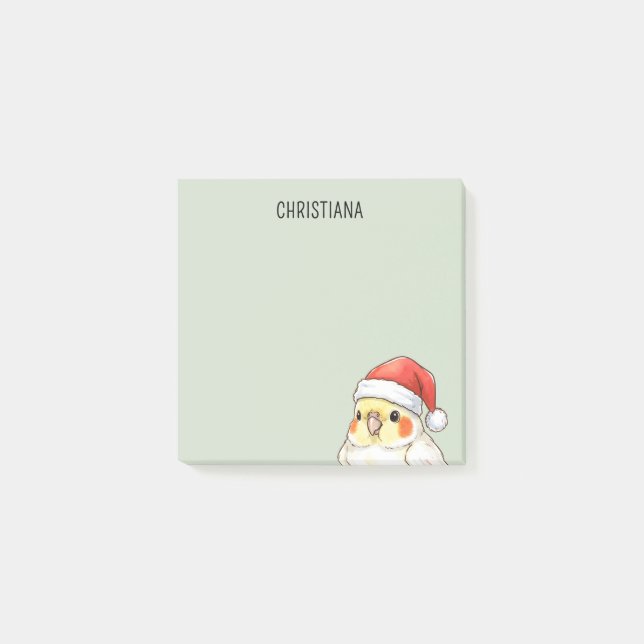 Custom Christmas Cockatiel Wearing Santa Hat Post-it Notes (Front)