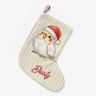 Custom Christmas Cockatiel Wearing Santa Hat Small Christmas Stocking