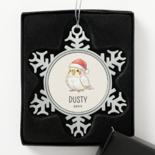 Custom Christmas Cockatiel Wearing Santa Hat Snowflake Pewter Christmas Ornament