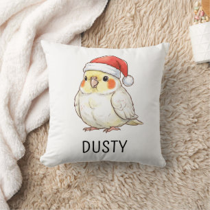 Custom Christmas Cockatiel Wearing Santa Hat Throw Pillow