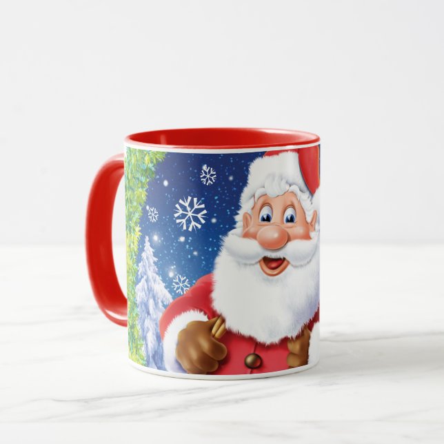 Custom Christmas coffee mug , Santa and toy sack. (Front Left)