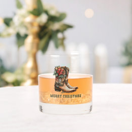 Custom Christmas Cowboy Boots Whiskey Glass