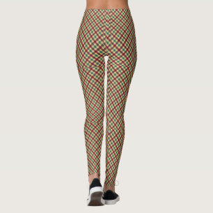 Custom Christmas Crimson Red Plaid Checked Pattern Leggings