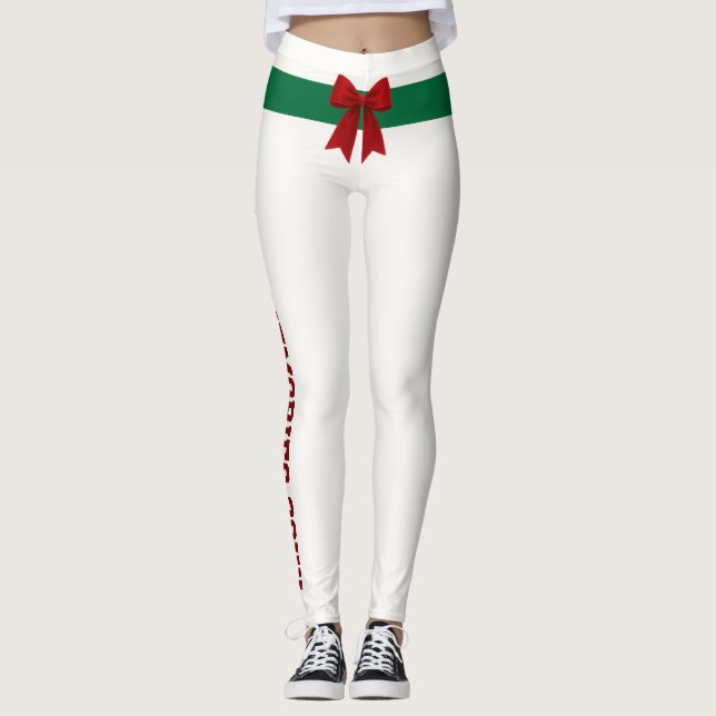 Custom Christmas Deep Merlot Bow Evergreen Pine Leggings (Front)