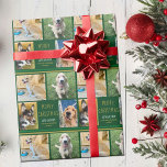 Custom Christmas Dog Photo Collage Green Pet Owner Wrapping Paper<br><div class="desc">This cute,  modern Merry Christmas wrapping paper features a classy layout of 4 dog photos on a white background with pretty gold typography and festive green. This beautiful pet photo holiday gift wrap features your own pup's photograph collage surrounding your message and family name.</div>