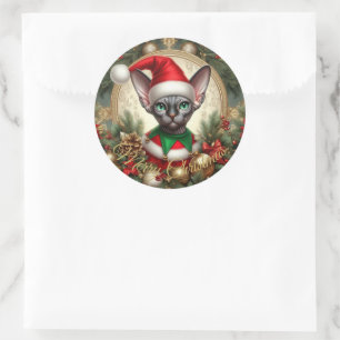 Custom Christmas Elf Sphynx Cat Gift Xmas  Classic Round Sticker