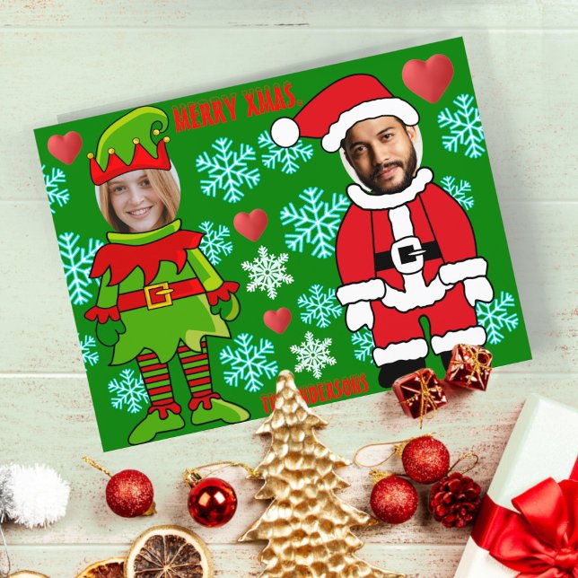 Custom Christmas face cut out Elf & Santa Claus Postcard (Creator Uploaded)