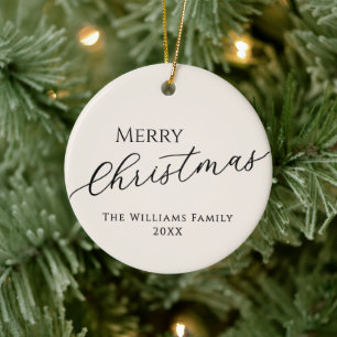 Custom Christmas Family Photo Ecru Ceramic Ornament