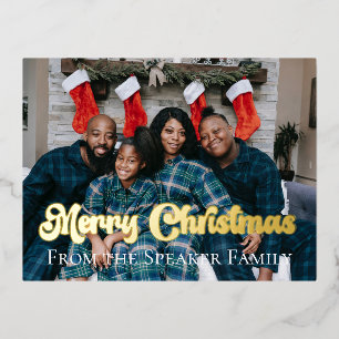 Custom Christmas Family Photo Gold Foil  Foil Holiday Postcard