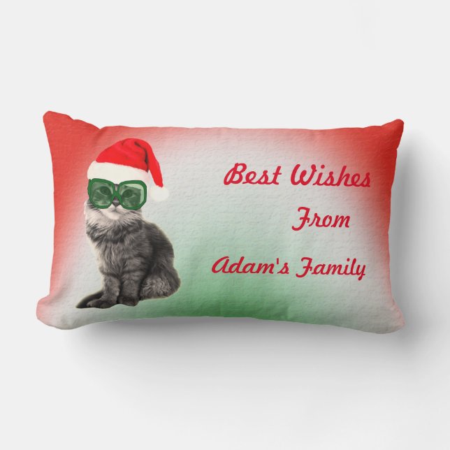Custom Christmas Fashionable Santa Cat Lumbar Pillow (Front)