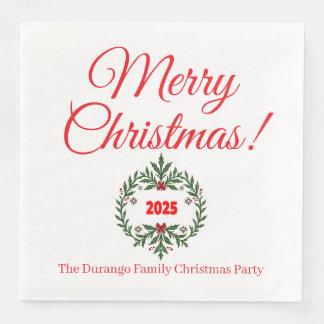 Custom Christmas Festive Floral Wreath Dinner Napkin