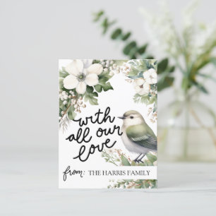 Custom Christmas Flowers & Bird – All Our Love Postcard