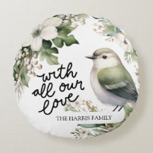 Custom Christmas Flowers & Bird Pillow - With Love