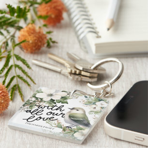 Custom Christmas Flowers & Bird Pillow - With Love Keychain