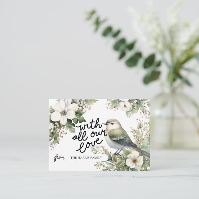 Custom Christmas Flowers & Bird With All Our Love Card (Standing Front)