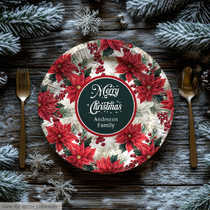 Custom Christmas Flowers Red Green Paper Plates 