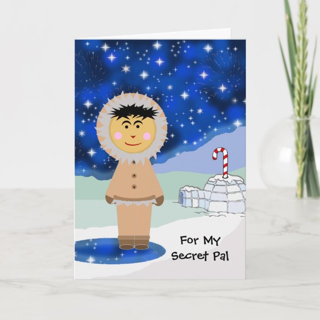 Custom Christmas for Secret Pal, Cute Eskimo Holiday Card (Front)