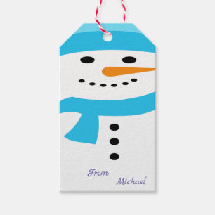 Custom Christmas Fun blue Personalized Snowman Gift Tags