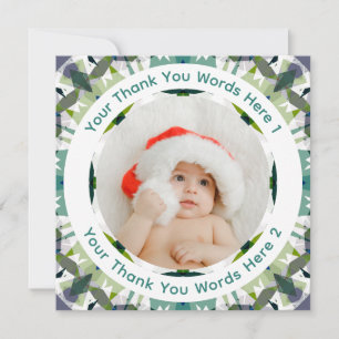 Custom Christmas Fun Modern Green Gray Photo Thank You Card