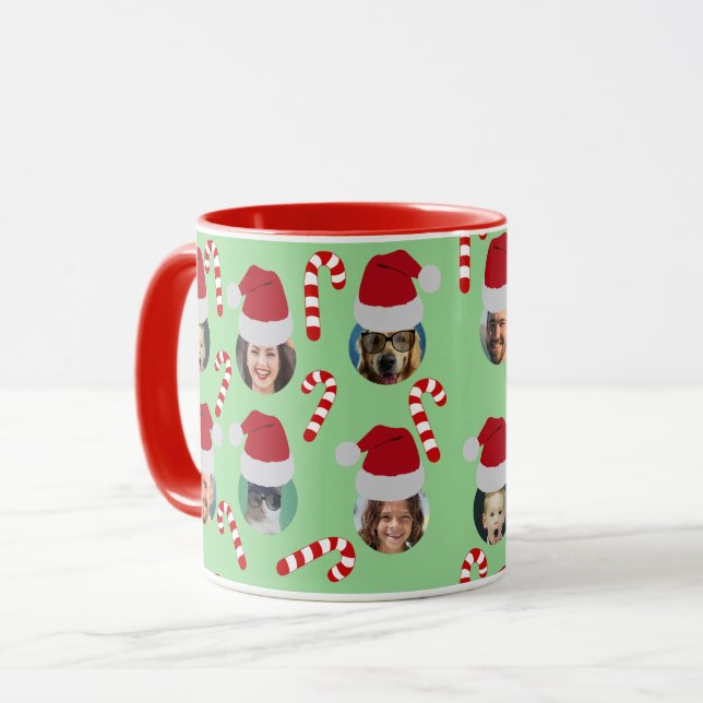 Custom Christmas Funny Family Photo Santa Hats Mug (Front Left)