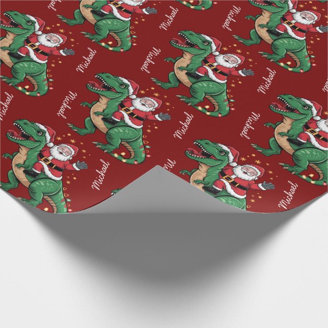 Custom Christmas Funny Santa riding a dinosaur     Wrapping Paper (Corner)